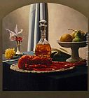 Luis Jose Estremadoyro Canvas Paintings - Still Life with Bourbon and Lobster